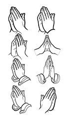Praying hands collection in outline style