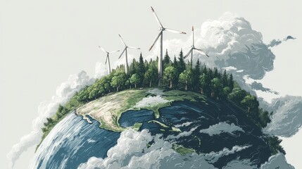 globe with wind turbines eco solutions vector
