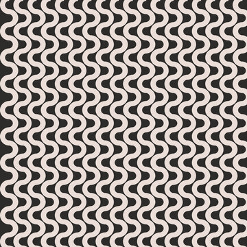 Black and Cream Wavy Geometric Pattern &ndash; Retro Seamless Abstract Background