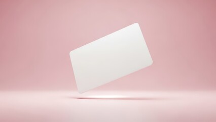 White card floating in mid air on pink background isolated on transparent background