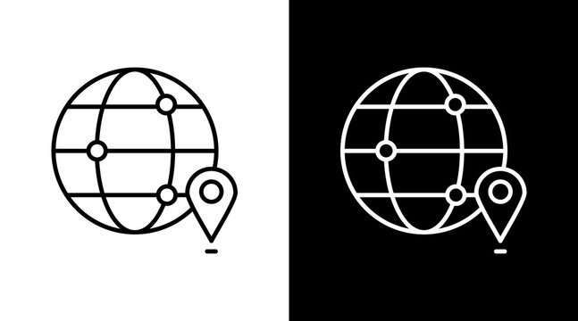 World Map Connections Outline White Icon Set Design