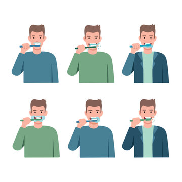 Man brushing teeth in different outfits