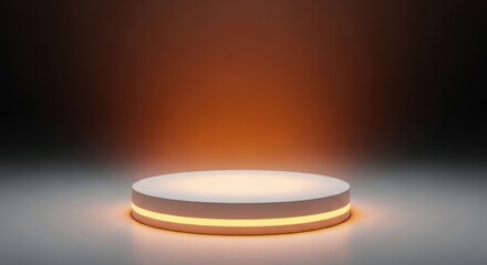 Minimalist White Podium with Yellow Neon Strip, High-Contrast Product Display Stage: Tech Gadget Showcase, Abstract Energetic Presentation, Modern Vertical Mockup.