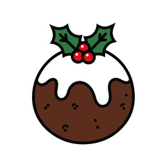 Fototapeta premium Festive Christmas Pudding with Holly and Berries Illustration