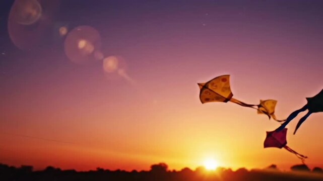 Kites Flying at Sunset During Harvest Festival Celebration