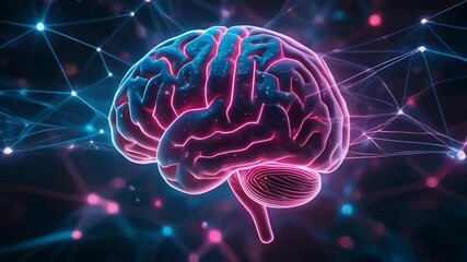 A neon digital brain wired with luminous connections pulses gently as light travels between nodes, symbolizing deep learning and high-level neural communication in AI systems. - Powered by Adobe