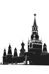 Fototapeta premium Moscow Kremlin Silhouette with Spasskaya Tower - Russian Landmark Vector