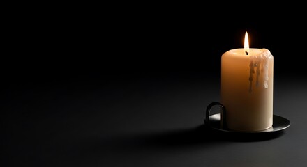 Burning Candle Flame Wax Light Still Life Black Background Copyspace Remembrance