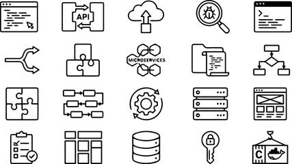 Collection of Technology and Business Icons Representing Data and Processes.