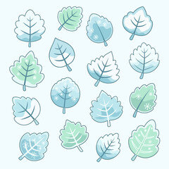 Collection of Various Leaf Illustrations in Blue and Green Tones for Nature or Botanical Designs