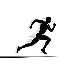 Obraz premium Black Silhouette Runner Sprinting on White Background athlete motion