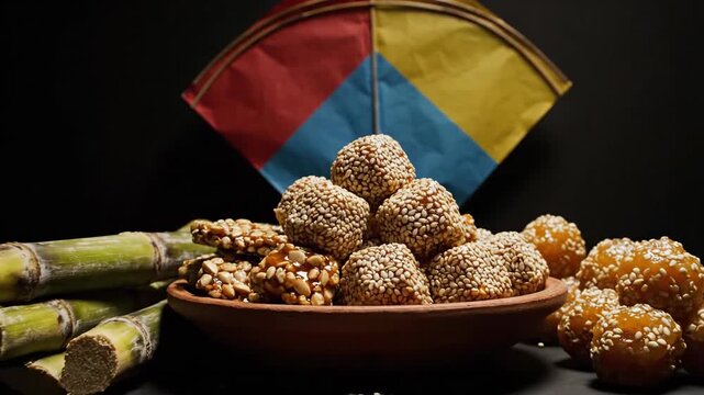 Makar Sankranti Festival Sweets Til Ladoo Chikki Kite Still Life