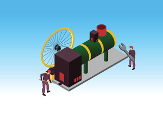 Industrial Machine Maintenance, Repair, and Manufacturing Engineering 3d vector illustration