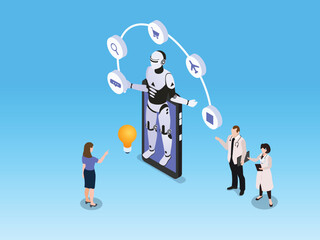 Artificial Intelligence (AI) Mobile Services, Chatbot, and Digital Assistance 3d vector illustration
