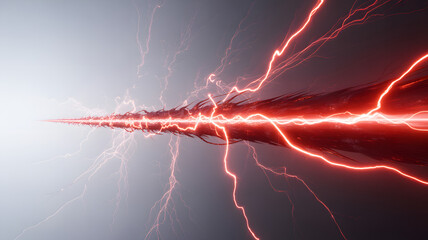 Abstract red lightning energy stream moving forward on gray background