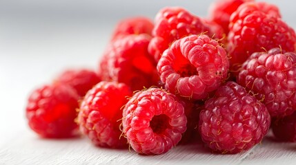 Pile of ripe, fresh berries rests upon a light colored surface with soft lighting