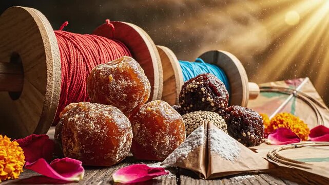 Makar Sankranti Festive Delights Kite Spools and Jaggery Sweets