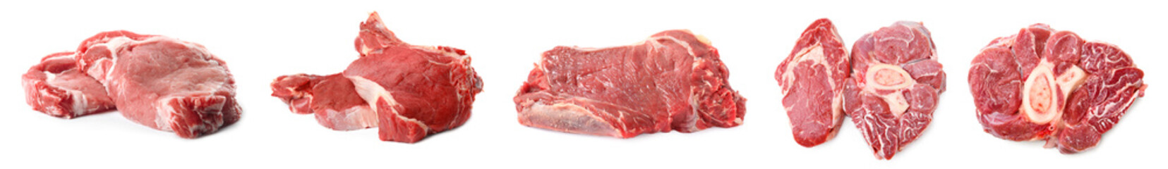 Raw beef pieces isolated on white. Fresh meat