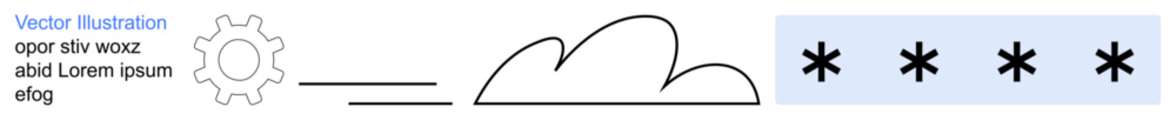 Obraz premium Cloud security, data encryption, password protection, cybersecurity, secure cloud storage, online safety. Gear, cloud and encrypted password symbols. Cloud security and data encryption concept