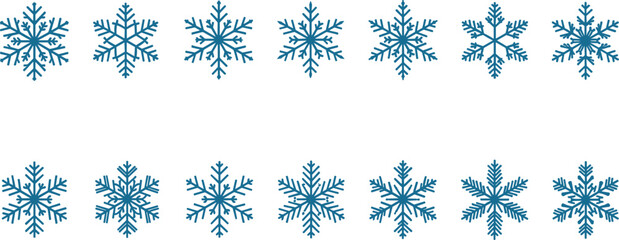Blue snowflake icon set, winter graphic elements, unique snowflake designs, seasonal vector pack, cold weather symbols, icy decorative illustrations