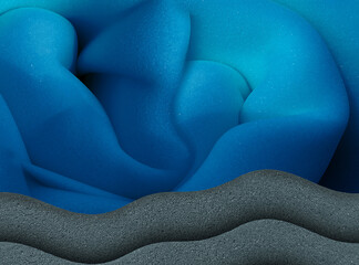 a bundle of bright blue and wavy gray sponge foam.