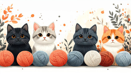 Soft Pastel Crayon Cat & Yarn Doodles for Pet Shop Flyer