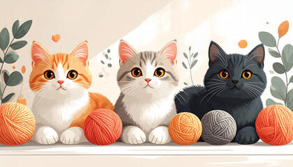 Soft Pastel Crayon Cat & Yarn Doodles for Pet Shop Flyer