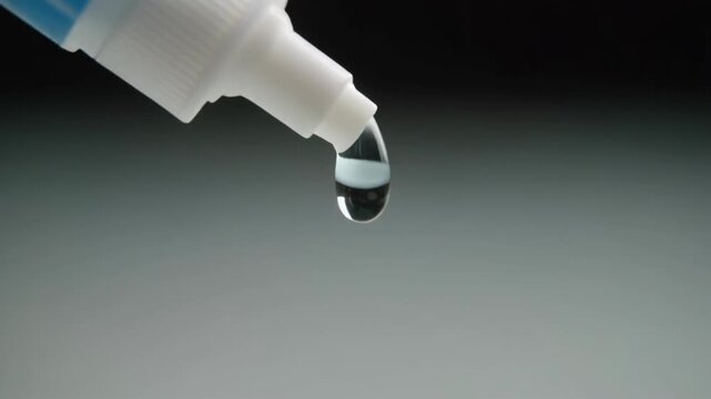 Closeup of a blue and white marker with a black ink drop forming and falling against a grey background. 4k Beauty Video