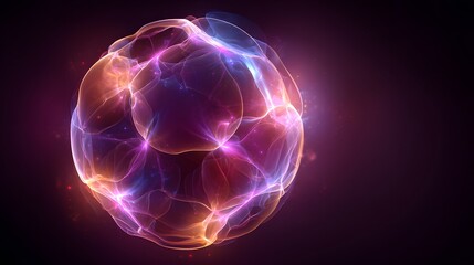 Glowing abstract energetic form radiates luminous colors against a dark background