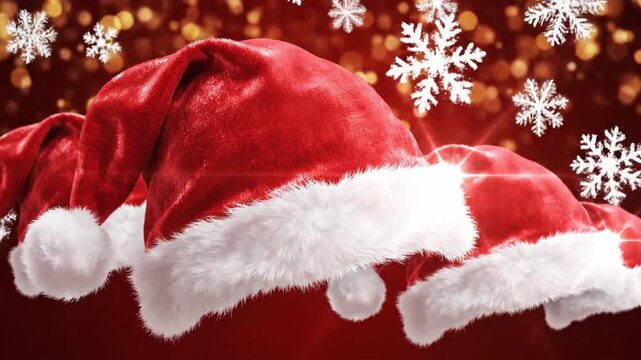 Red santa hats festive holiday celebration decoration background