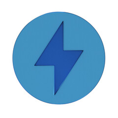 丸い充電マークのフラットなアイコンの3Dイラスト。透明感のある青いグラスモーフィズムなマーク2。Clean-looking icons suitable for business and UI