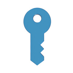 シンプルな鍵のフラットなアイコンの3Dイラスト。透明感のある青いグラスモーフィズムなマーク2。Clean-looking icons suitable for business and UI