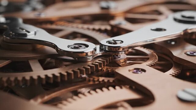 Intricate Watch Mechanism with Interlocking Gears and Precision Components in Close-Up Detail