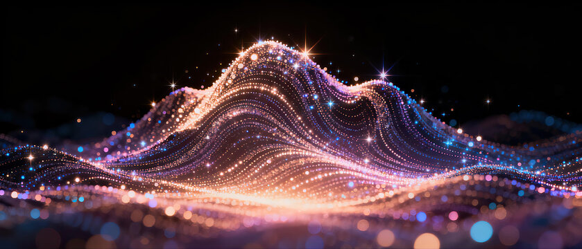 Abstract Digital Wave Pattern with Glittering Particles