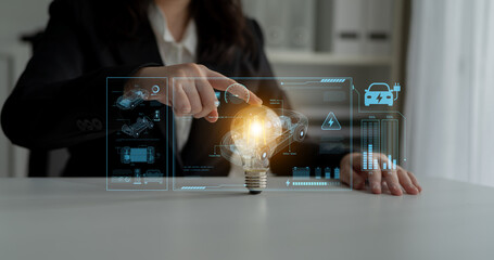 Technical layout of electric vehicle showing battery system, power control, traction motor, charging interface, and integration with renewable and smart energy sources Latch