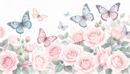Soft Pastel Pencil Butterfly & Rose Doodles for Florist Card