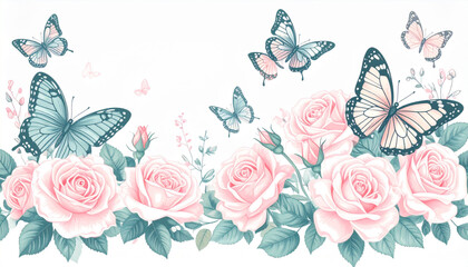 Soft Pastel Pencil Butterfly & Rose Doodles for Florist Card