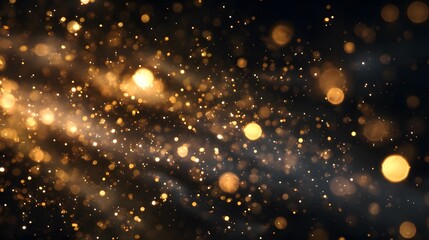 Obraz premium Golden bokeh particles floating in dark background creating magical shimmering atmosphere with glowing light effects