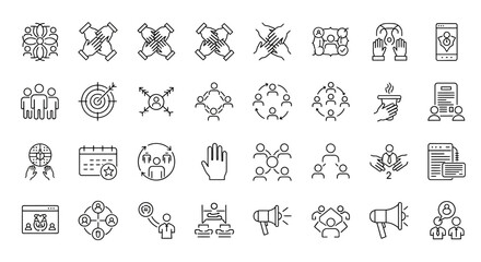 Teamwork and Collaboration Line Icons Set for Business and Social Concepts. © Wita