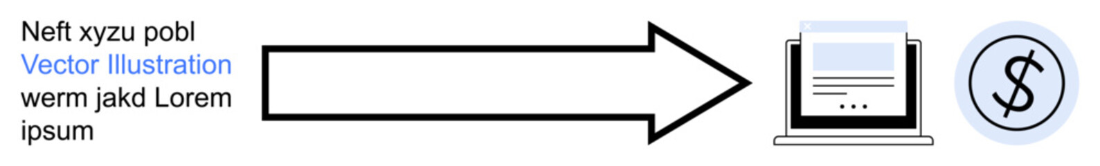Digital transactions, online payments, e-commerce, workflow concepts, business processes, data transfers. Arrow points from text to laptop with file and dollar sign. Digital transactions and online