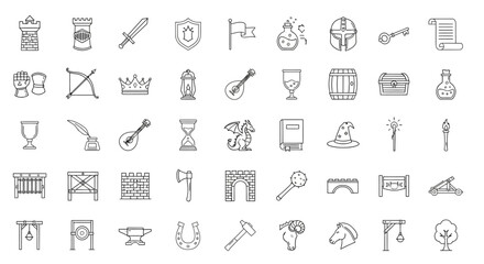 Vector line art icon set for medieval and fantasy themes. © Wita