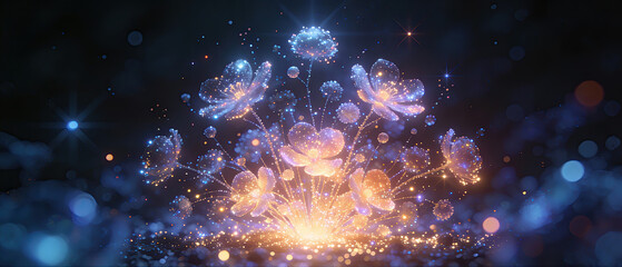 Magical glowing floral patterns with sparkling effects