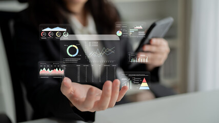 A financial and marketing KPI dashboard for business analytics and strategy. A report showing profit, revenue, and customer conversion rate data. Motif