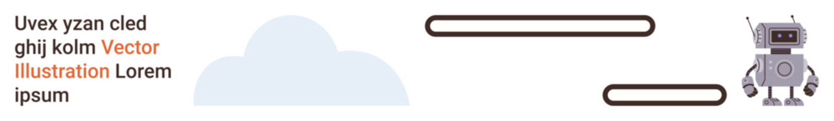 Technology, artificial intelligence, automation, futuristic design, innovation, robotics. Robot with antenna near cloud graphic. Technology and artificial intelligence concept