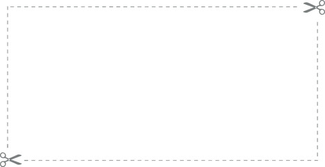 Empty grey dashed outline with scissors icons in the corners, indicating a cut-out area or perforated paper for a discount label.