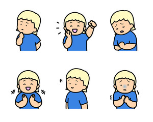 子供の感情表現イラストセット vol.2（6種類・上半身）
