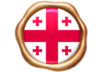 Georgia National Flag Encased in a Realistic Golden Wax Seal Graphic