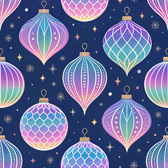 &ldquo;Holographic seamless pattern with iridescent bauble shapes, futuristic gradients, modern trendy holiday design.&rdquo;