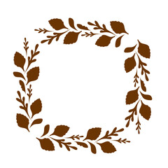 Square brown leaf wreath frame. Natural botanical border for decoration. Simple flat hand-drawn style. Vector illustration for greeting card, invitation