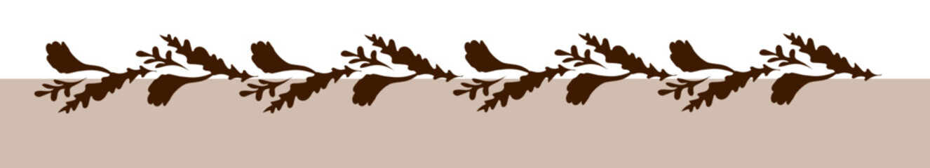 Brown leaf border with shadow effect for decorative design, elegant frame, rustic element, wedding stationery. Monochrome vector illustration